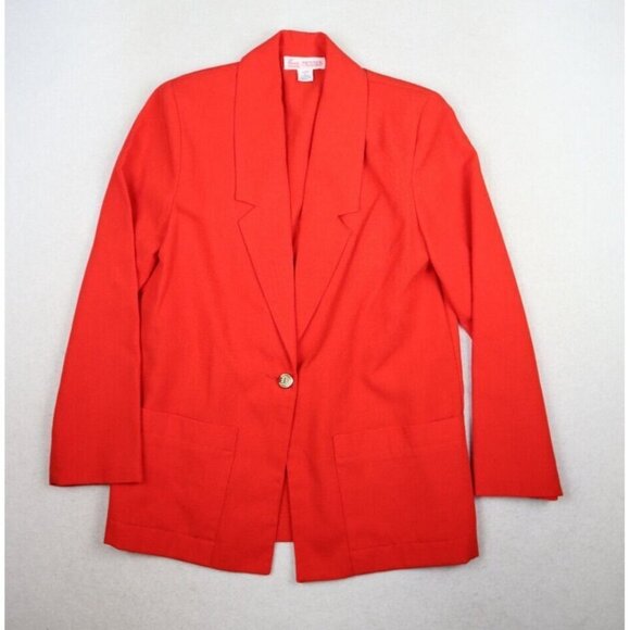 Block Island Petites Jackets & Blazers - VINTAGE WOMEN'S RED UNLINED OVERSIZED BLAZER JACKET - BLOCK ISLAND SIZE 4P